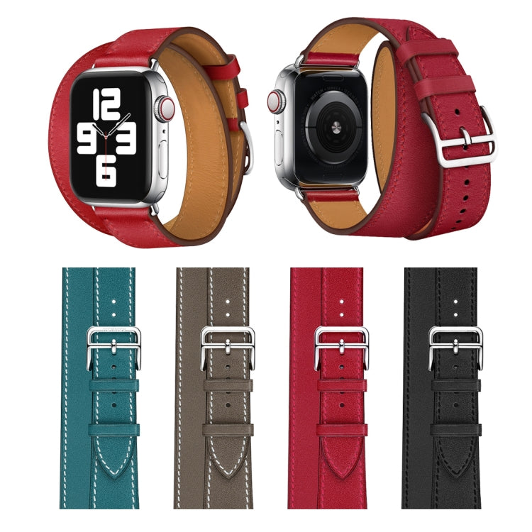 Leather Double Loop Replacement Strap Watchband, For Apple Watch Series 7 41mm / 6 & SE & 5 & 4 40mm / 3 & 2 & 1 38mm, For Apple Watch Ultra 49mm / Series 8&7 45mm / SE 2&6&SE&5&4 44mm / 3&2&1 42mm                                                       ...