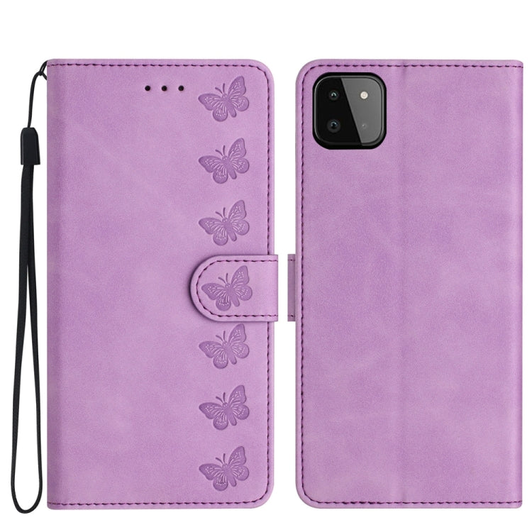 Seven Butterflies Embossed Leather Phone Case, For Samsung Galaxy A22 5G, For Samsung Galaxy A23 5G, For Samsung Galaxy A24 4G, For Samsung Galaxy A32 4G, For Samsung Galaxy A32 5G, For Samsung Galaxy A33 5G, For Samsung Galaxy A34, For Samsung Galaxy A40