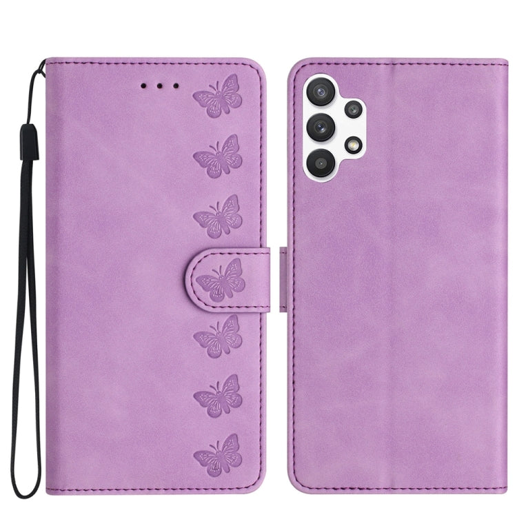 Seven Butterflies Embossed Leather Phone Case, For Samsung Galaxy A22 5G, For Samsung Galaxy A23 5G, For Samsung Galaxy A24 4G, For Samsung Galaxy A32 4G, For Samsung Galaxy A32 5G, For Samsung Galaxy A33 5G, For Samsung Galaxy A34, For Samsung Galaxy A40