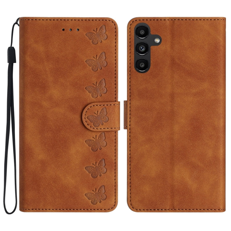 Seven Butterflies Embossed Leather Phone Case, For Samsung Galaxy A22 5G, For Samsung Galaxy A23 5G, For Samsung Galaxy A24 4G, For Samsung Galaxy A32 4G, For Samsung Galaxy A32 5G, For Samsung Galaxy A33 5G, For Samsung Galaxy A34, For Samsung Galaxy A40