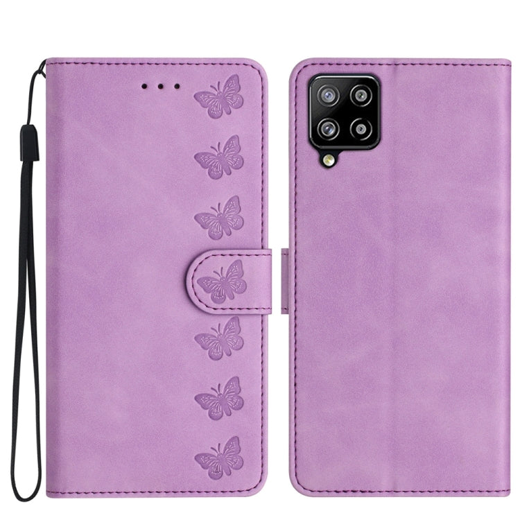 Seven Butterflies Embossed Leather Phone Case, For Samsung Galaxy A41, For Samsung Galaxy A42 5G, For Samsung Galaxy A50, For Samsung Galaxy A51, For Samsung Galaxy A52 5G, For Samsung Galaxy A53, For Samsung Galaxy A54, For Samsung Galaxy A70