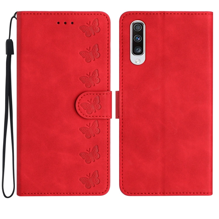 Seven Butterflies Embossed Leather Phone Case, For Samsung Galaxy A41, For Samsung Galaxy A42 5G, For Samsung Galaxy A50, For Samsung Galaxy A51, For Samsung Galaxy A52 5G, For Samsung Galaxy A53, For Samsung Galaxy A54, For Samsung Galaxy A70