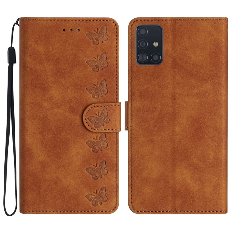 Seven Butterflies Embossed Leather Phone Case, For Samsung Galaxy A41, For Samsung Galaxy A42 5G, For Samsung Galaxy A50, For Samsung Galaxy A51, For Samsung Galaxy A52 5G, For Samsung Galaxy A53, For Samsung Galaxy A54, For Samsung Galaxy A70