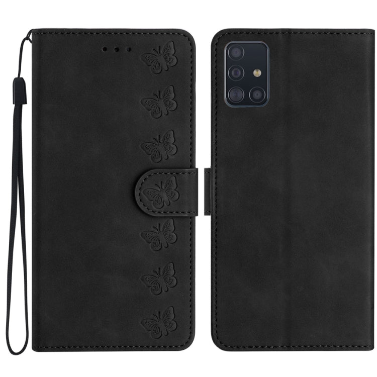 Seven Butterflies Embossed Leather Phone Case, For Samsung Galaxy A41, For Samsung Galaxy A42 5G, For Samsung Galaxy A50, For Samsung Galaxy A51, For Samsung Galaxy A52 5G, For Samsung Galaxy A53, For Samsung Galaxy A54, For Samsung Galaxy A70