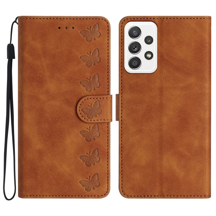 Seven Butterflies Embossed Leather Phone Case, For Samsung Galaxy A41, For Samsung Galaxy A42 5G, For Samsung Galaxy A50, For Samsung Galaxy A51, For Samsung Galaxy A52 5G, For Samsung Galaxy A53, For Samsung Galaxy A54, For Samsung Galaxy A70