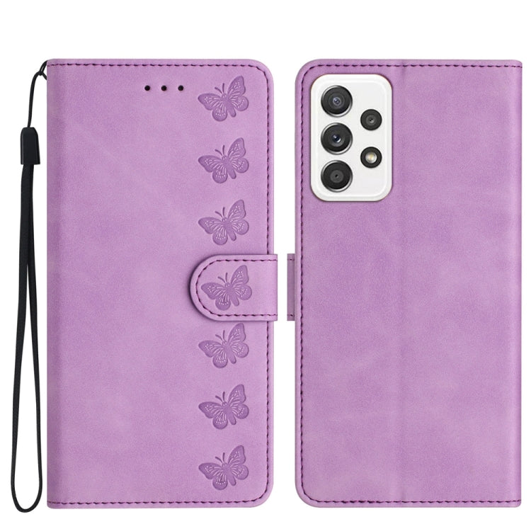 Seven Butterflies Embossed Leather Phone Case, For Samsung Galaxy A41, For Samsung Galaxy A42 5G, For Samsung Galaxy A50, For Samsung Galaxy A51, For Samsung Galaxy A52 5G, For Samsung Galaxy A53, For Samsung Galaxy A54, For Samsung Galaxy A70