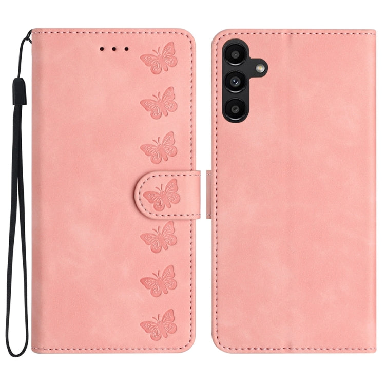 Seven Butterflies Embossed Leather Phone Case, For Samsung Galaxy A41, For Samsung Galaxy A42 5G, For Samsung Galaxy A50, For Samsung Galaxy A51, For Samsung Galaxy A52 5G, For Samsung Galaxy A53, For Samsung Galaxy A54, For Samsung Galaxy A70