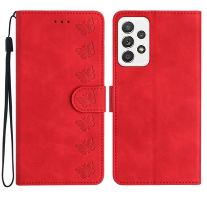Seven Butterflies Embossed Leather Phone Case, For Samsung Galaxy A71, For Samsung Galaxy A72 5G, For Samsung Galaxy A73 5G, For Samsung Galaxy M23, For Samsung Galaxy M32, For Samsung Galaxy M52 5G, For Samsung Galaxy M53