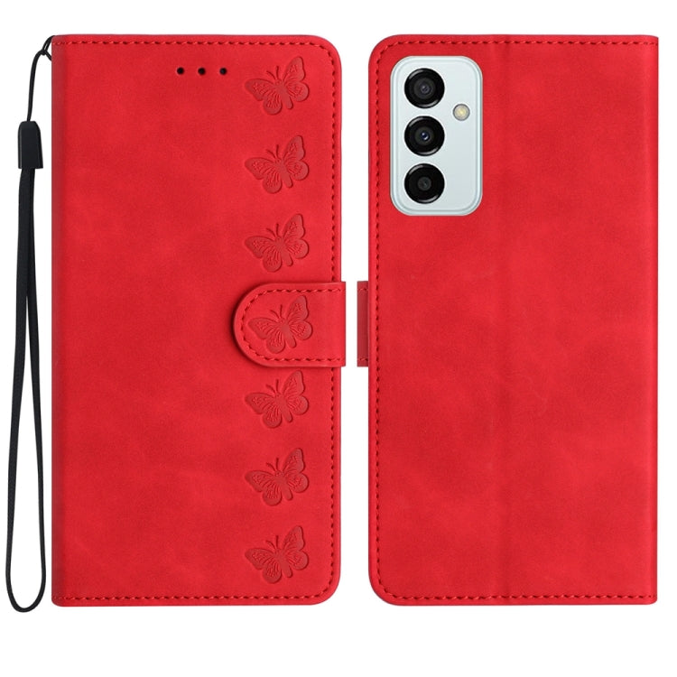 Seven Butterflies Embossed Leather Phone Case, For Samsung Galaxy A71, For Samsung Galaxy A72 5G, For Samsung Galaxy A73 5G, For Samsung Galaxy M23, For Samsung Galaxy M32, For Samsung Galaxy M52 5G, For Samsung Galaxy M53