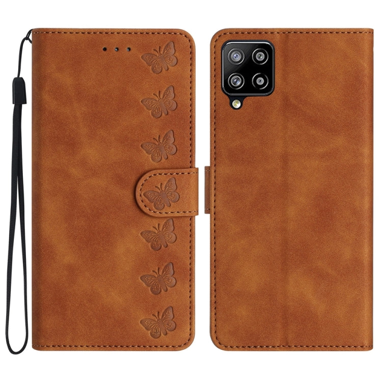 Seven Butterflies Embossed Leather Phone Case, For Samsung Galaxy A71, For Samsung Galaxy A72 5G, For Samsung Galaxy A73 5G, For Samsung Galaxy M23, For Samsung Galaxy M32, For Samsung Galaxy M52 5G, For Samsung Galaxy M53