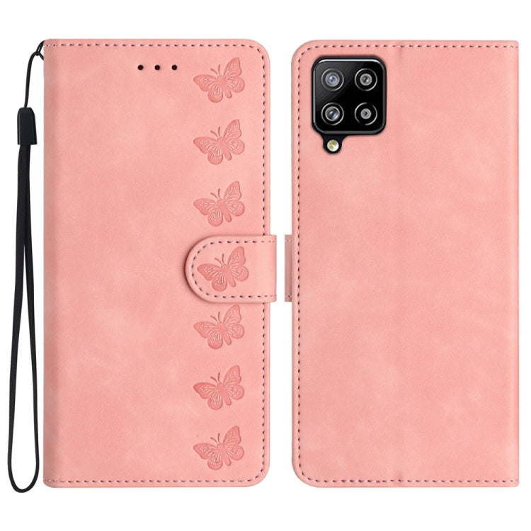 Seven Butterflies Embossed Leather Phone Case, For Samsung Galaxy A71, For Samsung Galaxy A72 5G, For Samsung Galaxy A73 5G, For Samsung Galaxy M23, For Samsung Galaxy M32, For Samsung Galaxy M52 5G, For Samsung Galaxy M53