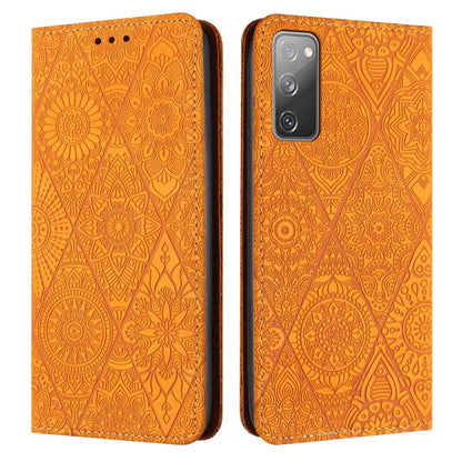 Ethnic Embossed Adsorption Leather Phone Case, For Samsung Galaxy S20, For Samsung Galaxy S20+, For Samsung Galaxy S20 FE, For Samsung Galaxy S20 Ultra, For Samsung Galaxy A02s 166mm, For Samsung Galaxy A03s 166mm, For Samsung Galaxy A12 5G            ...