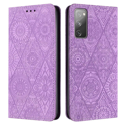 Ethnic Embossed Adsorption Leather Phone Case, For Samsung Galaxy S20, For Samsung Galaxy S20+, For Samsung Galaxy S20 FE, For Samsung Galaxy S20 Ultra, For Samsung Galaxy A02s 166mm, For Samsung Galaxy A03s 166mm, For Samsung Galaxy A12 5G            ...
