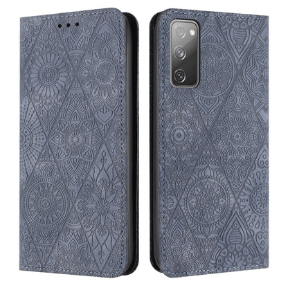 Ethnic Embossed Adsorption Leather Phone Case, For Samsung Galaxy S20, For Samsung Galaxy S20+, For Samsung Galaxy S20 FE, For Samsung Galaxy S20 Ultra, For Samsung Galaxy A02s 166mm, For Samsung Galaxy A03s 166mm, For Samsung Galaxy A12 5G            ...