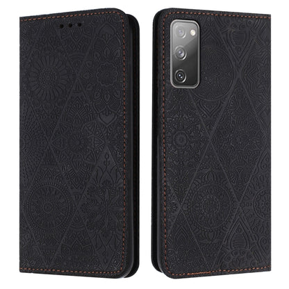 Ethnic Embossed Adsorption Leather Phone Case, For Samsung Galaxy S20, For Samsung Galaxy S20+, For Samsung Galaxy S20 FE, For Samsung Galaxy S20 Ultra, For Samsung Galaxy A02s 166mm, For Samsung Galaxy A03s 166mm, For Samsung Galaxy A12 5G            ...