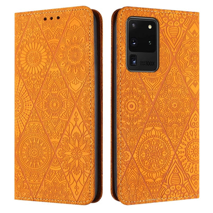 Ethnic Embossed Adsorption Leather Phone Case, For Samsung Galaxy S20, For Samsung Galaxy S20+, For Samsung Galaxy S20 FE, For Samsung Galaxy S20 Ultra, For Samsung Galaxy A02s 166mm, For Samsung Galaxy A03s 166mm, For Samsung Galaxy A12 5G            ...