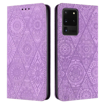 Ethnic Embossed Adsorption Leather Phone Case, For Samsung Galaxy S20, For Samsung Galaxy S20+, For Samsung Galaxy S20 FE, For Samsung Galaxy S20 Ultra, For Samsung Galaxy A02s 166mm, For Samsung Galaxy A03s 166mm, For Samsung Galaxy A12 5G            ...