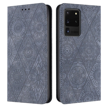Ethnic Embossed Adsorption Leather Phone Case, For Samsung Galaxy S20, For Samsung Galaxy S20+, For Samsung Galaxy S20 FE, For Samsung Galaxy S20 Ultra, For Samsung Galaxy A02s 166mm, For Samsung Galaxy A03s 166mm, For Samsung Galaxy A12 5G            ...