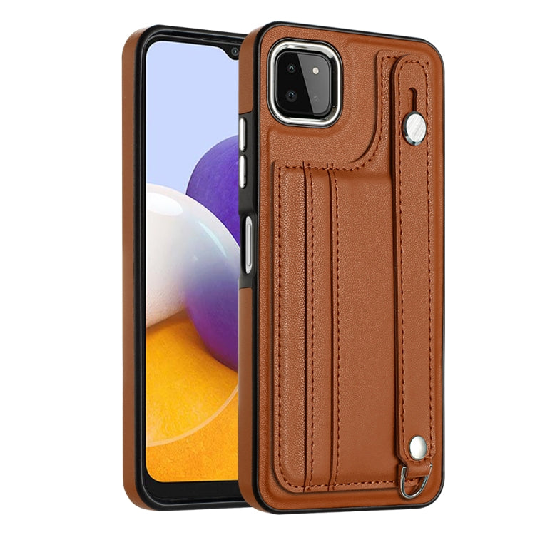 Shockproof Leather Phone Case with Wrist Strap, For Samsung Galaxy A22 5G, For Samsung Galaxy S21 FE 5G, For Samsung Galaxy A32 4G, For Samsung Galaxy A72 4G / A72 5G, For Samsung Galaxy A52 4G / A52 5G, For Samsung Galaxy A12 4G / M12                 ...