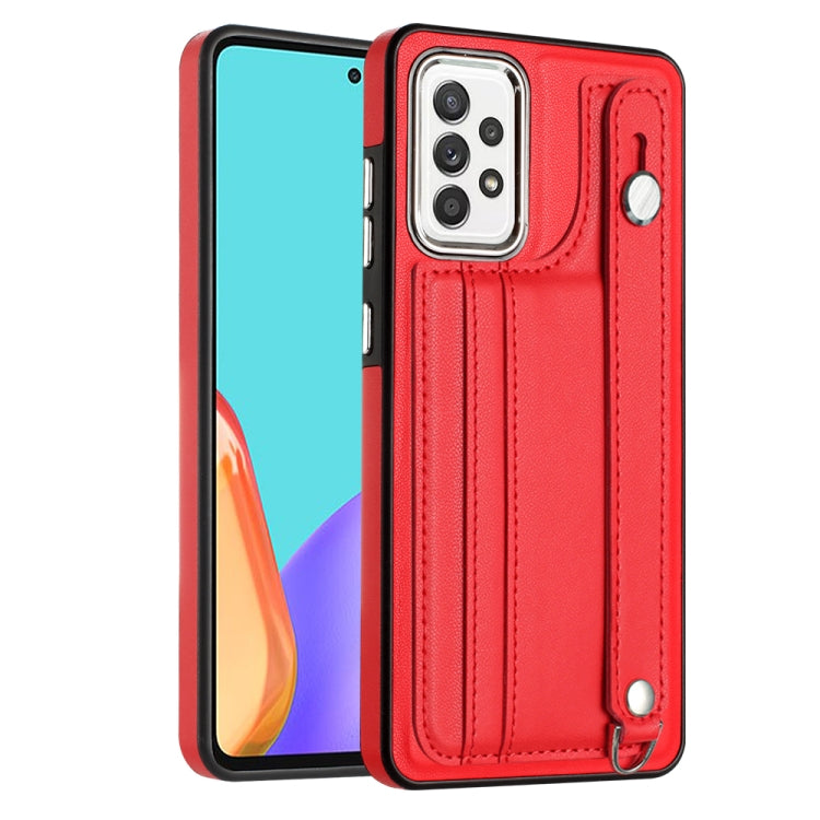 Shockproof Leather Phone Case with Wrist Strap, For Samsung Galaxy A22 5G, For Samsung Galaxy S21 FE 5G, For Samsung Galaxy A32 4G, For Samsung Galaxy A72 4G / A72 5G, For Samsung Galaxy A52 4G / A52 5G, For Samsung Galaxy A12 4G / M12                 ...