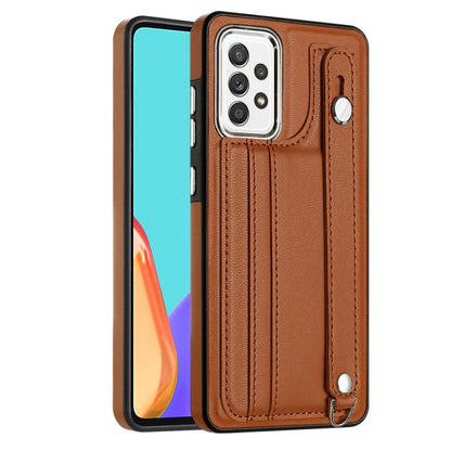 Shockproof Leather Phone Case with Wrist Strap, For Samsung Galaxy A22 5G, For Samsung Galaxy S21 FE 5G, For Samsung Galaxy A32 4G, For Samsung Galaxy A72 4G / A72 5G, For Samsung Galaxy A52 4G / A52 5G, For Samsung Galaxy A12 4G / M12                 ...