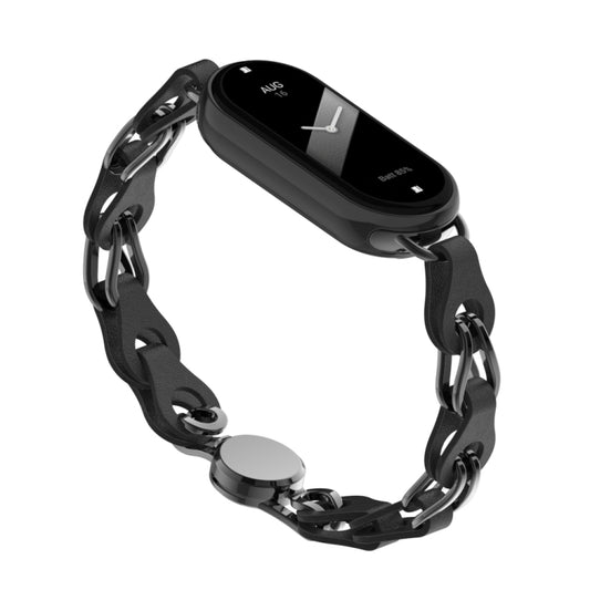 Hollow Leather Chain Magnetic Buckle Watch Band, For Xiaomi Smart Band 10 / 9 / 8