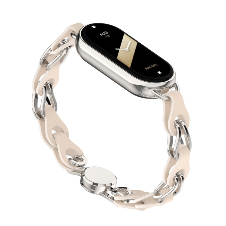 Hollow Leather Chain Magnetic Buckle Watch Band, For Xiaomi Smart Band 10 / 9 / 8