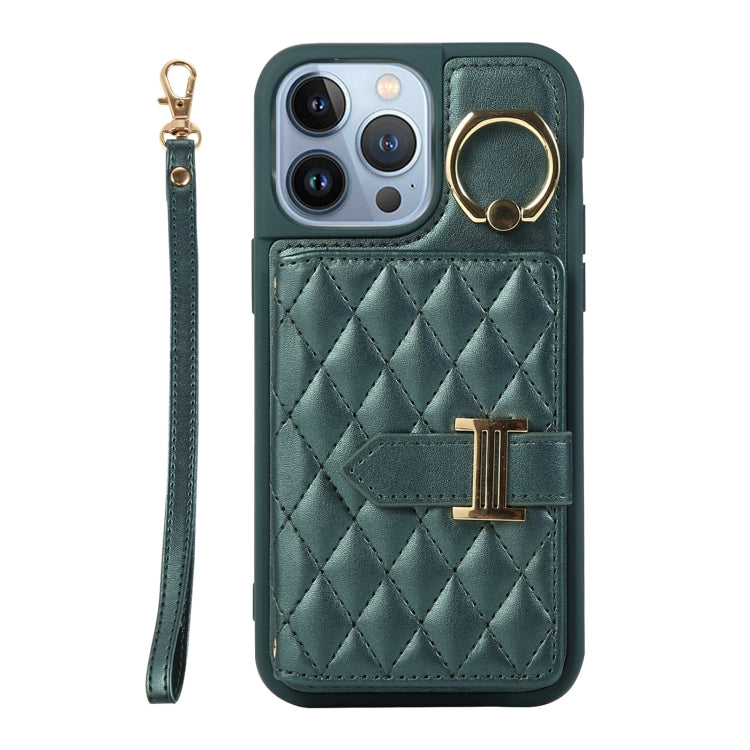 Horizontal Card Bag Ring Holder Phone Case with Dual Lanyard, For iPhone 14 Plus, For iPhone 14, For iPhone 14 Pro, For iPhone 14 Pro Max, For iPhone 13 Pro Max, For iPhone 13 Pro