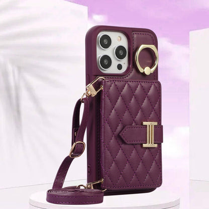 Horizontal Card Bag Ring Holder Phone Case with Dual Lanyard, For iPhone 11 Pro, For iPhone X / XS, For iPhone XR, For iPhone XS Max