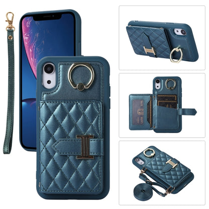 Horizontal Card Bag Ring Holder Phone Case with Dual Lanyard, For iPhone 11 Pro, For iPhone X / XS, For iPhone XR, For iPhone XS Max