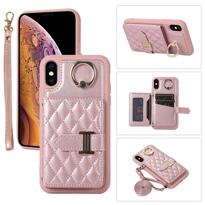 Horizontal Card Bag Ring Holder Phone Case with Dual Lanyard, For iPhone 11 Pro, For iPhone X / XS, For iPhone XR, For iPhone XS Max