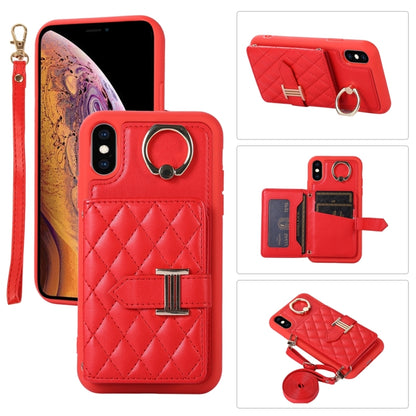 Horizontal Card Bag Ring Holder Phone Case with Dual Lanyard, For iPhone 11 Pro, For iPhone X / XS, For iPhone XR, For iPhone XS Max