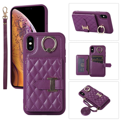 Horizontal Card Bag Ring Holder Phone Case with Dual Lanyard, For iPhone 11 Pro, For iPhone X / XS, For iPhone XR, For iPhone XS Max