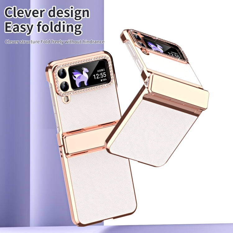 Plated Plain Leather Folding Phone Case with Hinge, For Samsung Galaxy Z Flip4 5G, For Samsung Galaxy Z Flip3 5G
