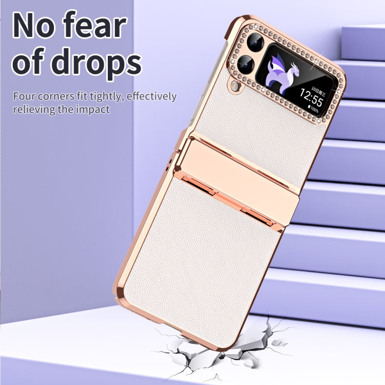 Plated Plain Leather Folding Phone Case with Hinge, For Samsung Galaxy Z Flip4 5G, For Samsung Galaxy Z Flip3 5G