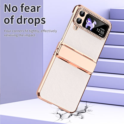 Plated Plain Leather Folding Phone Case with Hinge, For Samsung Galaxy Z Flip4 5G, For Samsung Galaxy Z Flip3 5G