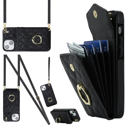 Rhombic Texture Card Bag Phone Case with Long Lanyard, For iPhone 15 Pro, For iPhone 15 Plus, For iPhone 15, For iPhone 14 Plus, For iPhone 14, For iPhone 14 Pro