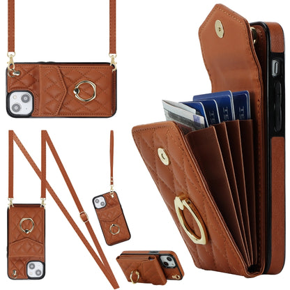 Rhombic Texture Card Bag Phone Case with Long Lanyard, For iPhone 15 Pro, For iPhone 15 Plus, For iPhone 15, For iPhone 14 Plus, For iPhone 14, For iPhone 14 Pro