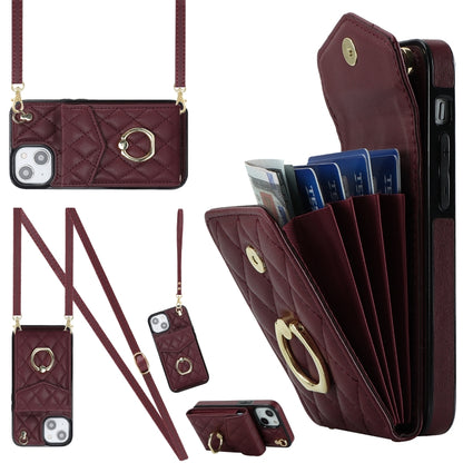 Rhombic Texture Card Bag Phone Case with Long Lanyard, For iPhone 14 Pro Max, For iPhone 13 Pro Max, For iPhone 13 Pro, For iPhone 13, For iPhone 12 / 12 Pro, For iPhone 12 Pro Max