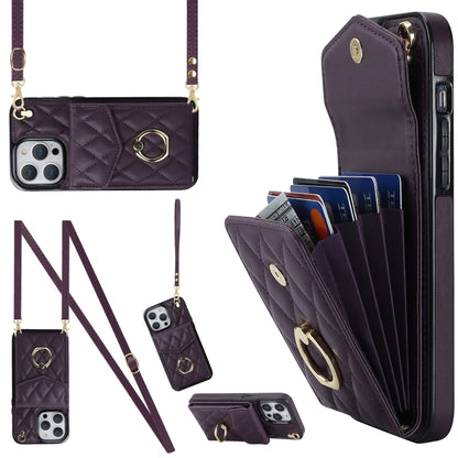 Rhombic Texture Card Bag Phone Case with Long Lanyard, For iPhone 14 Pro Max, For iPhone 13 Pro Max, For iPhone 13 Pro, For iPhone 13, For iPhone 12 / 12 Pro, For iPhone 12 Pro Max
