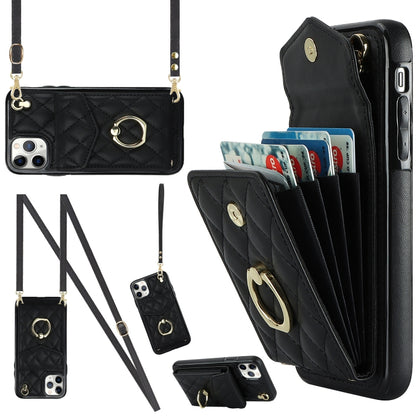 Rhombic Texture Card Bag Phone Case with Long Lanyard, For iPhone 11 Pro Max, For iPhone 11, For iPhone 11 Pro, For iPhone XR, For iPhone XS Max