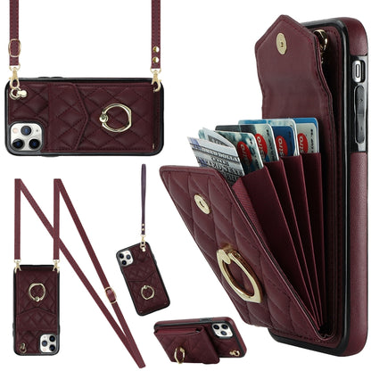 Rhombic Texture Card Bag Phone Case with Long Lanyard, For iPhone 11 Pro Max, For iPhone 11, For iPhone 11 Pro, For iPhone XR, For iPhone XS Max