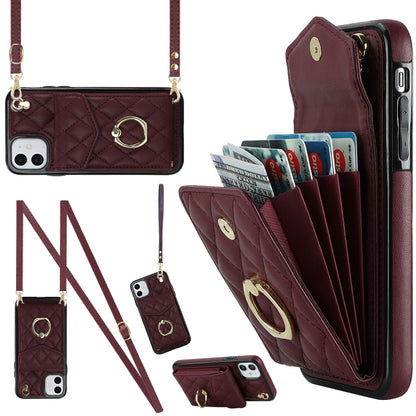 Rhombic Texture Card Bag Phone Case with Long Lanyard, For iPhone 11 Pro Max, For iPhone 11, For iPhone 11 Pro, For iPhone XR, For iPhone XS Max