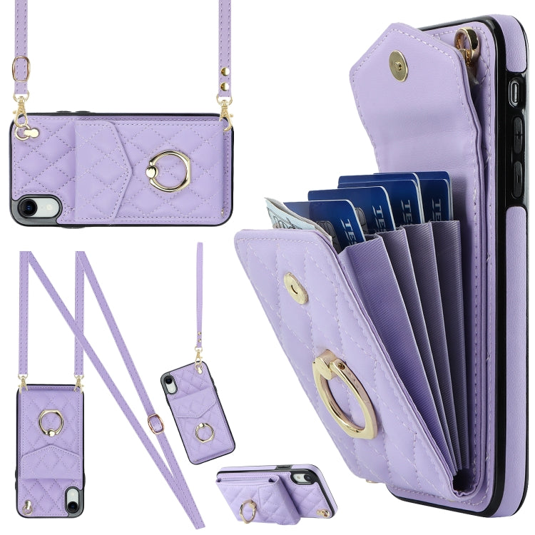 Rhombic Texture Card Bag Phone Case with Long Lanyard, For iPhone 11 Pro Max, For iPhone 11, For iPhone 11 Pro, For iPhone XR, For iPhone XS Max
