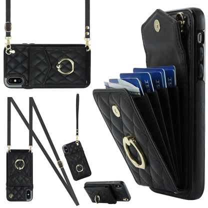 Rhombic Texture Card Bag Phone Case with Long Lanyard, For iPhone 11 Pro Max, For iPhone 11, For iPhone 11 Pro, For iPhone XR, For iPhone XS Max