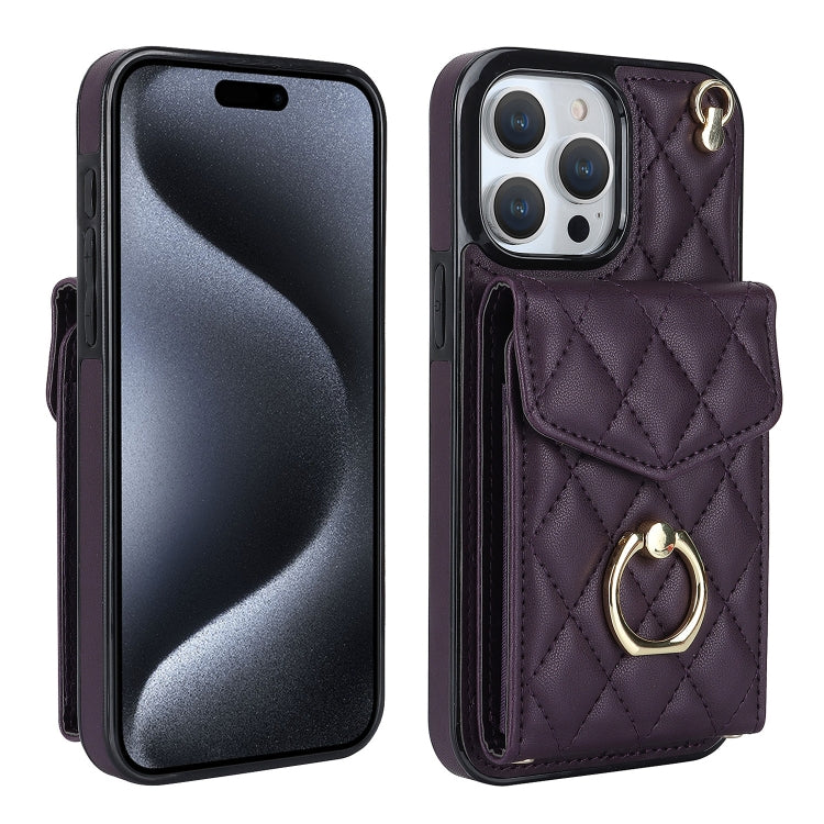 Rhombic Texture Card Bag Phone Case with Long Lanyard, For iPhone 17e / 16e, For iPhone 17 Pro Max, For iPhone 17 Pro, For iPhone 17, For iPhone Air, For iPhone 15 Pro Max