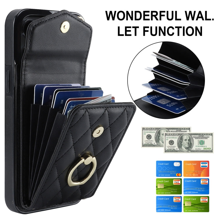 Rhombic Texture Card Bag Phone Case with Long Lanyard, For iPhone 15 Pro, For iPhone 15 Plus, For iPhone 15, For iPhone 14 Plus, For iPhone 14, For iPhone 14 Pro