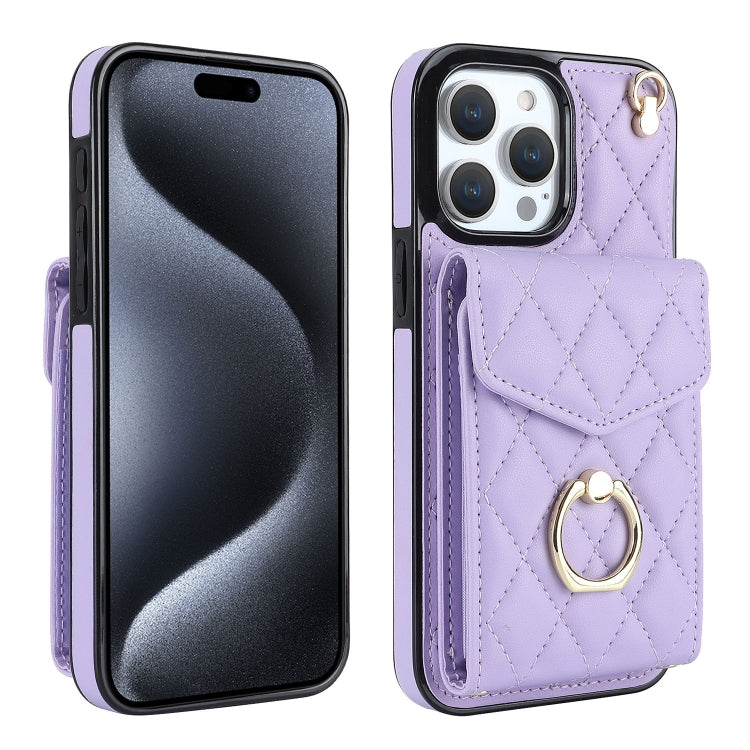 Rhombic Texture Card Bag Phone Case with Long Lanyard, For iPhone 15 Pro, For iPhone 15 Plus, For iPhone 15, For iPhone 14 Plus, For iPhone 14, For iPhone 14 Pro