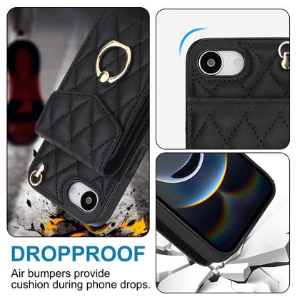 Rhombic Texture Card Bag Phone Case with Long Lanyard, For iPhone 17e / 16e, For iPhone 17 Pro Max, For iPhone 17 Pro, For iPhone 17, For iPhone Air, For iPhone 15 Pro Max