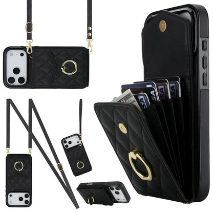 Rhombic Texture Card Bag Phone Case with Long Lanyard, For iPhone 17e / 16e, For iPhone 17 Pro Max, For iPhone 17 Pro, For iPhone 17, For iPhone Air, For iPhone 15 Pro Max